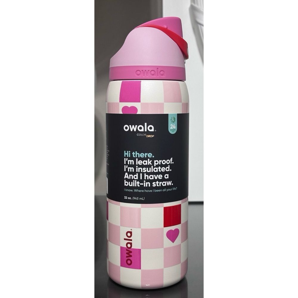 Owala COLOR DROP “CHECK ME OUT” 32oz‎ FreeSip Water Bottle- VALENTINE’S DAY